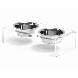 Acrylic Elevated Dog Cat Bowls Pet Feeder Double Bowl Raised Stand small size